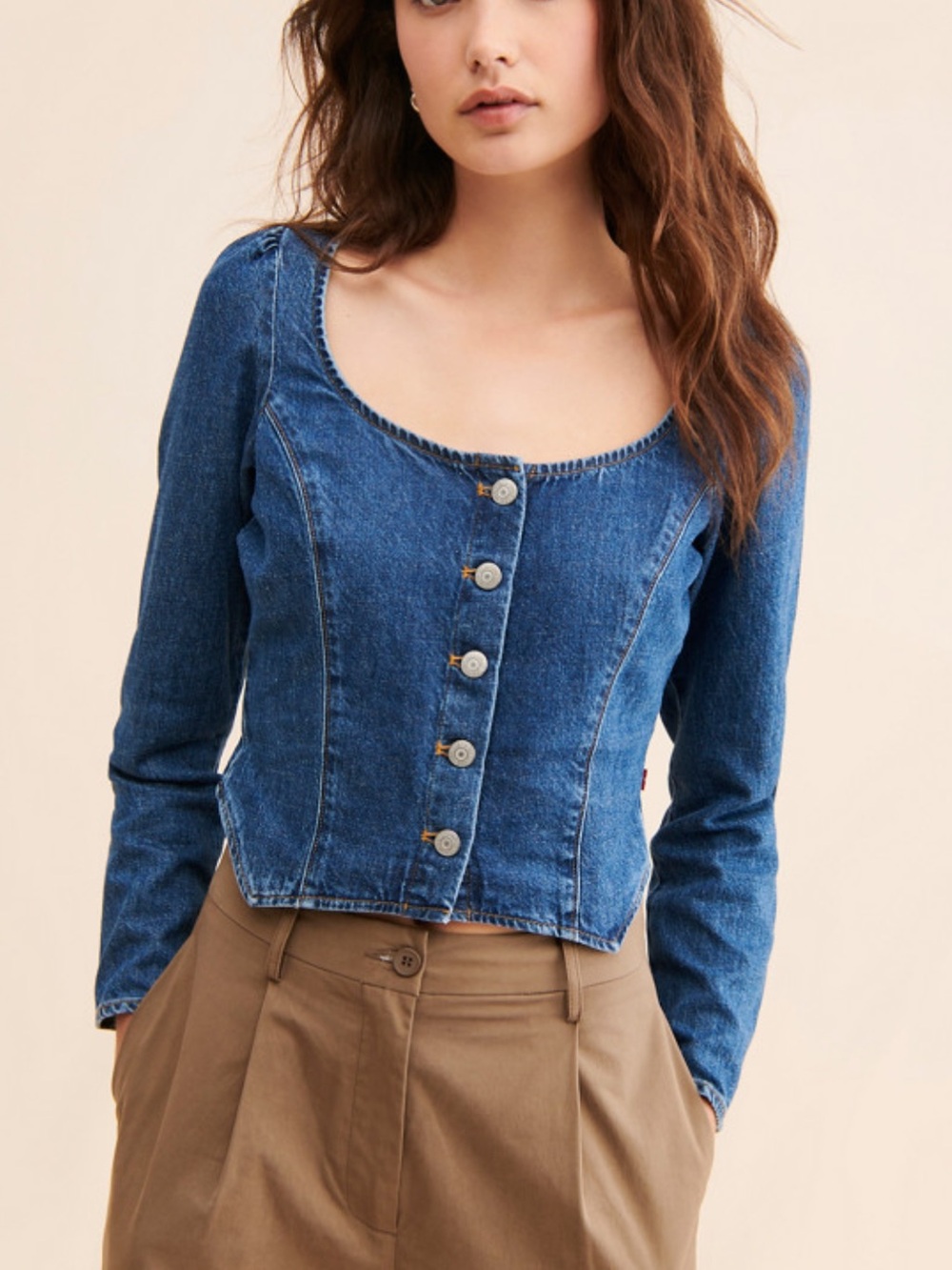 Levi's Weston Denim Long Sleeve Corset Blouse